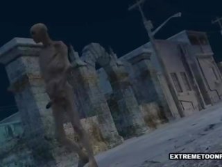 Sexy 3d babeh fucked in a graveyard by a zombi