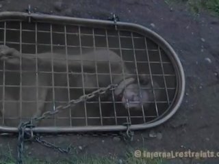 Caged babeh forced to give bukkake