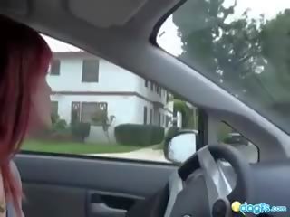 Redhead Emo car driving horny