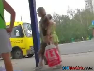 Tight Shorts Girl Is On The Bus Stop