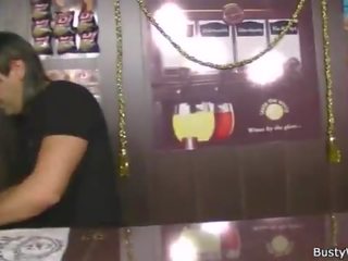 Huge barmaid riding cock at work