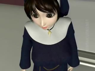 3D Anime Nun Gets Slit Vibrated