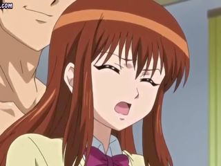 Anime cutie enjoys breasts massage