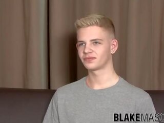 Twink blond Alex Silvers interview and masturbation cumshot