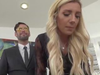 Grieving Blonde Widow Blows and Fucks Stiff Dick Next to Cuckolded Husband