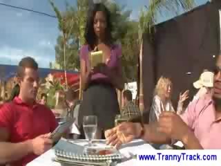 Trainy waitress gets flirty with client